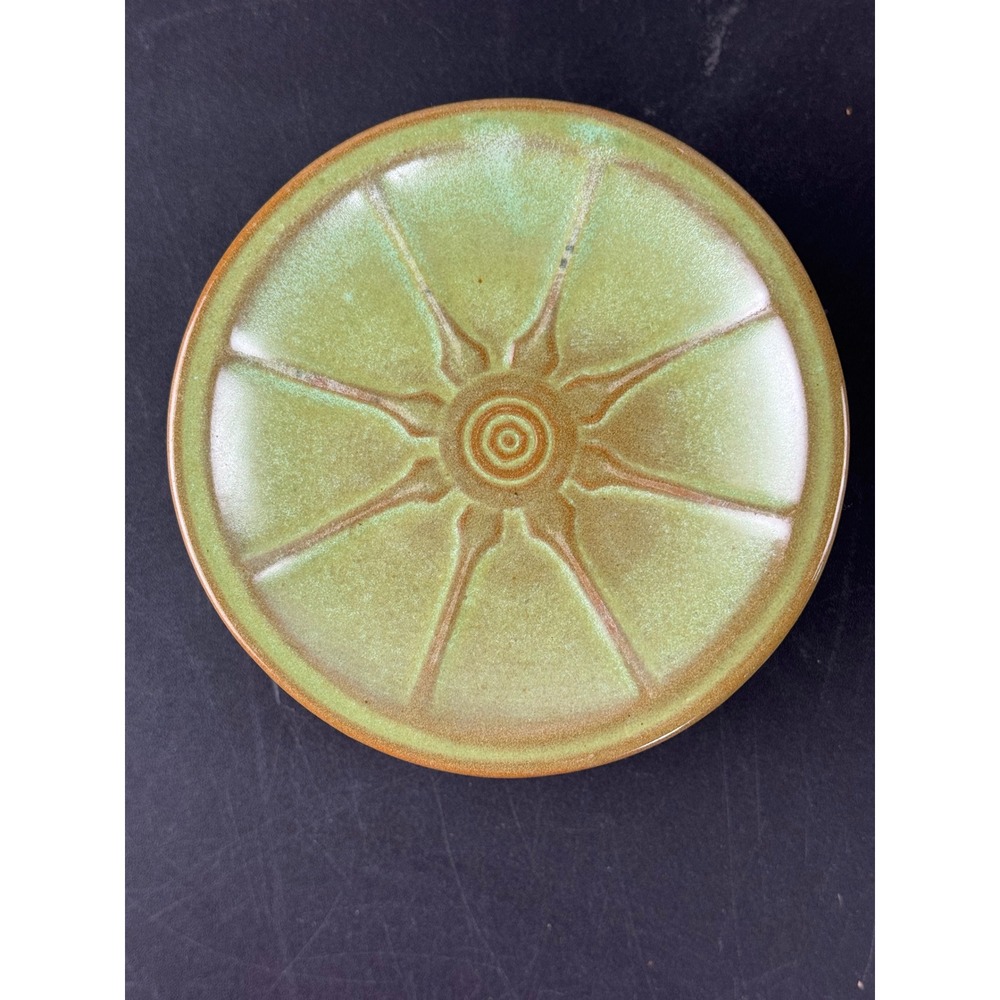 Frankoma Pottery Prairie Green Wagon Wheel Butter Pats 94E Set of 6 Vintage
